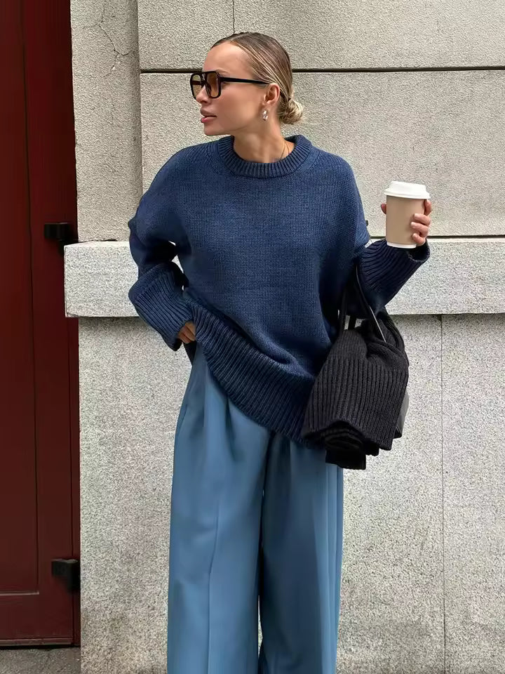 Soft Knit Oversized Crew Neck Sweater 