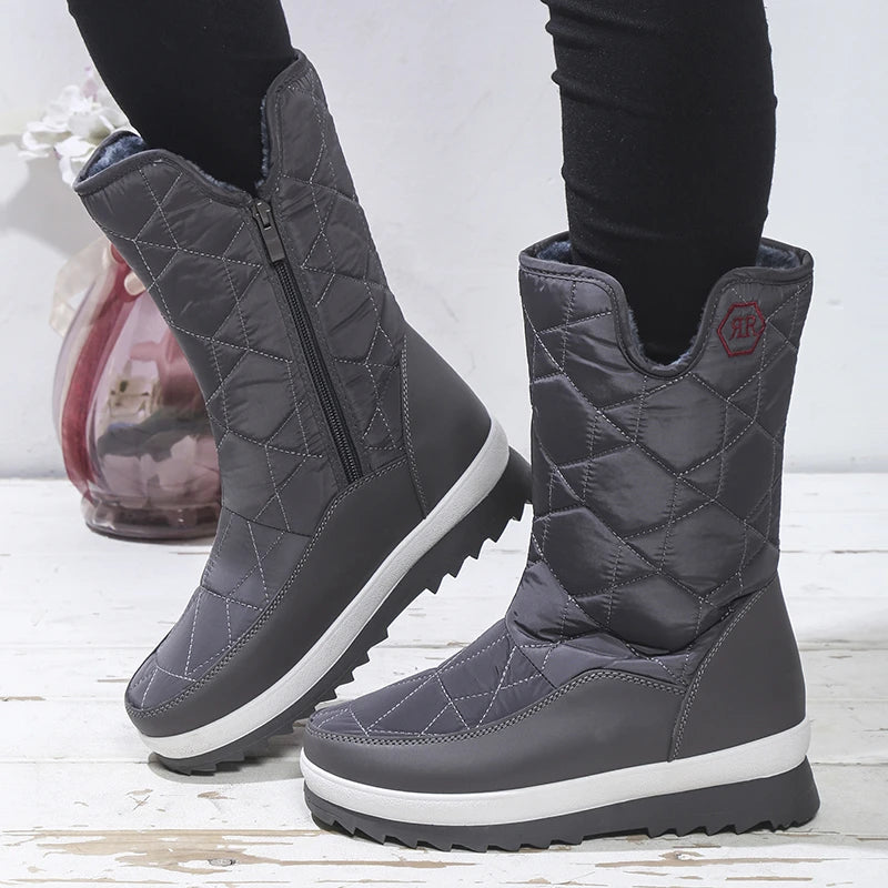 Women's waterproof winter mid-calf snow boots