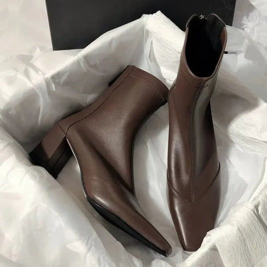 Chunky Heel Pointed Toe High Heels Boots