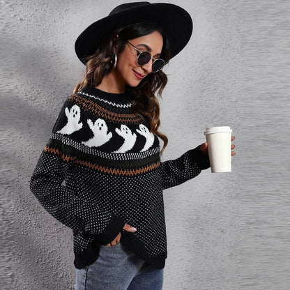 Women's retro ghost polka dot knitted sweater