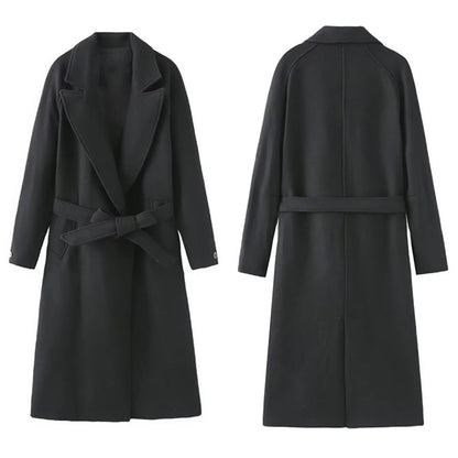 Women's french spring tweed coat with waist belt