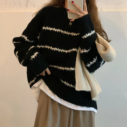 Women's retro striped loose sweater