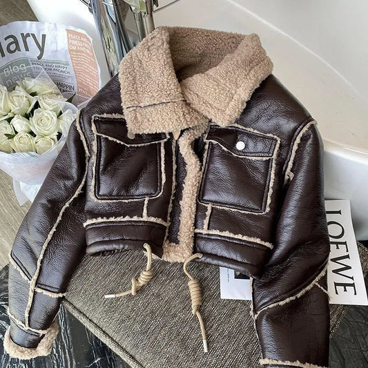 Cropped Winter Leather Jacket