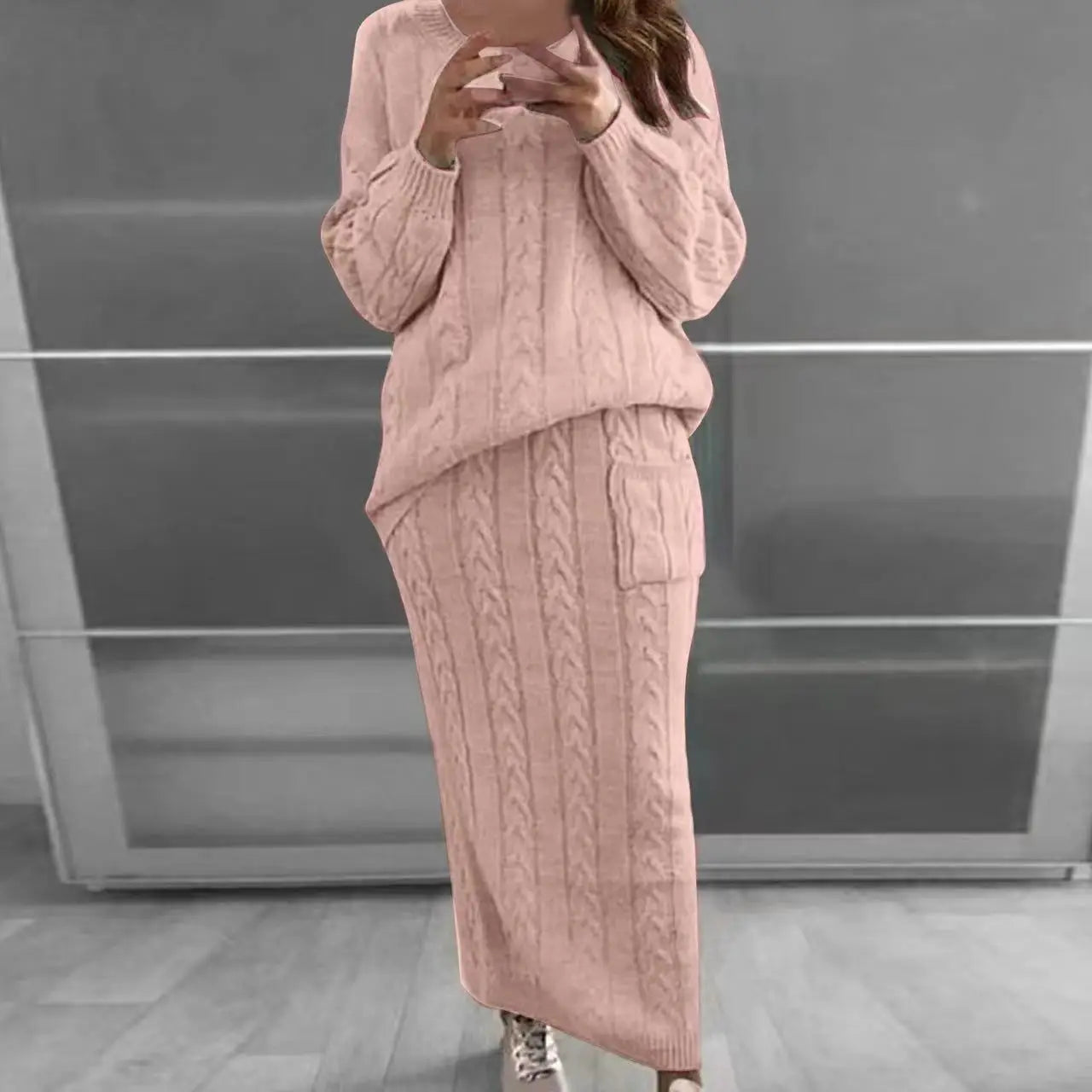 Women's winter knit sweater and skirt set streetwear