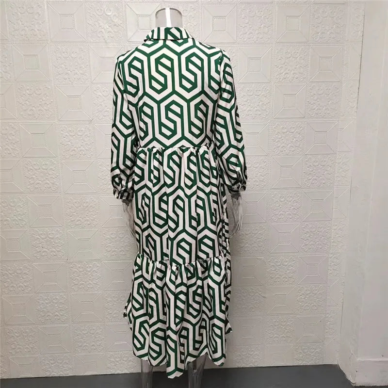 Geometric Print Relaxed Fit Long Sleeve Dress 
