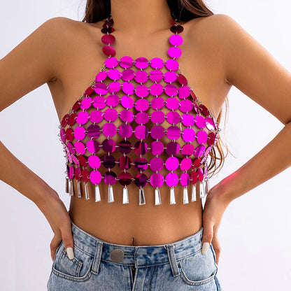 Stylish metallic sequin halter top