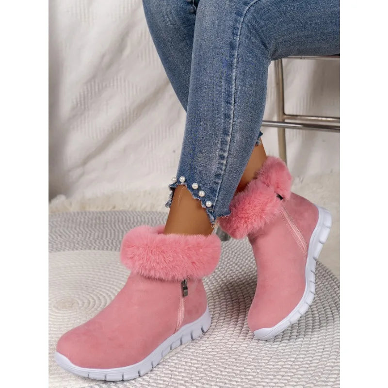 Women's round toe plain plush winter shoes