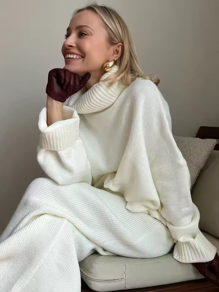 Two-Piece Wool Blend Oversized Knit Maxi Skirt Set 