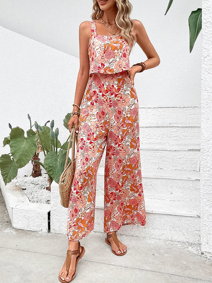 Women's Jumpsuit - Sleeveless Wide-Leg - Adjustable Straps Layered Design