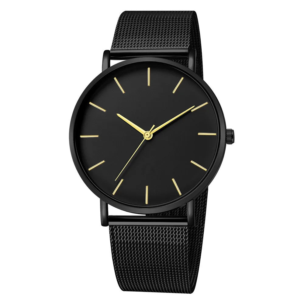Minimalist mesh band quartz watch with ultra-slim dial for women
