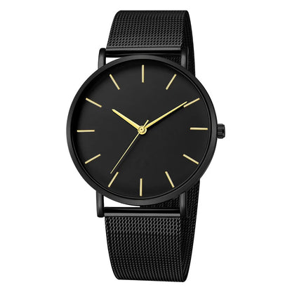 Minimalist mesh band quartz watch with ultra-slim dial for women