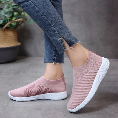 Women's Slip-On Sneakers - Breathable Knit Upper - Lightweight Rubber Sole
