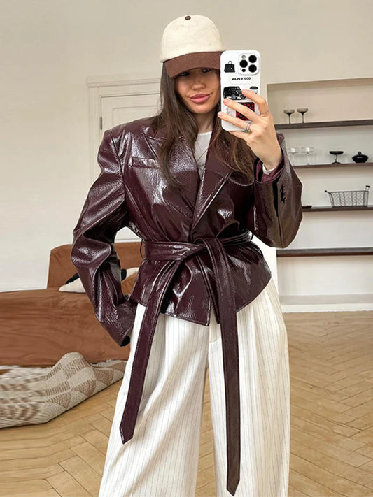 Belted Oversized Leather Jacket 