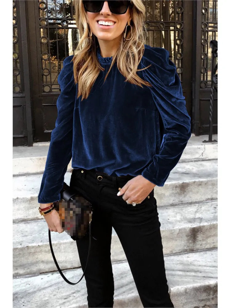 Women's velvet bubble long-sleeve top