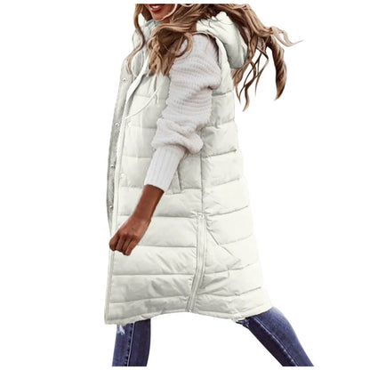 Women's long hooded vest down quilted sleeveless lightweight winter jacket