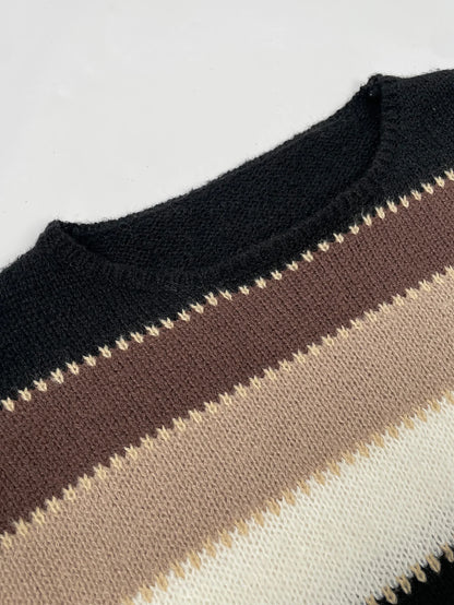 Women's loose striped mohair knit pullover sweater