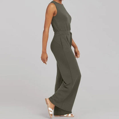 Women's Sleeveless Jumpsuit - Wide Leg - Elegant Fitted Bodice - Keyhole Back