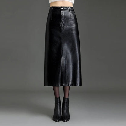Isla A-Line Midi Skirt | High-Waisted Front Slit Skirt