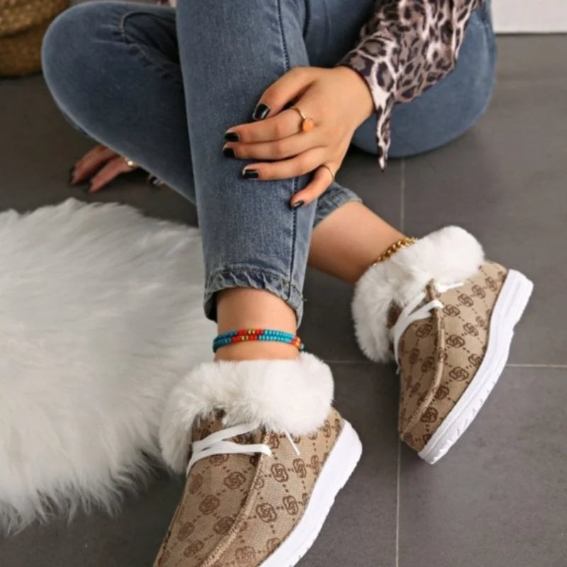 Women's winter lightweight short plush slip-on flat shoes