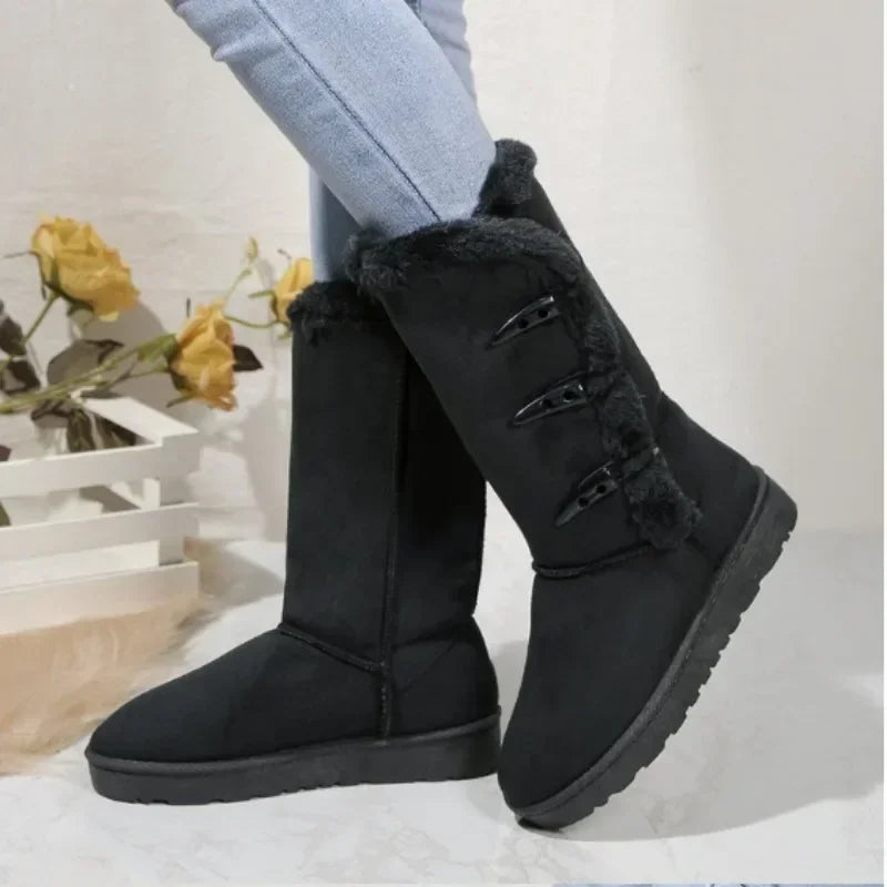 Women's thick-soled snow boots with velvet lining