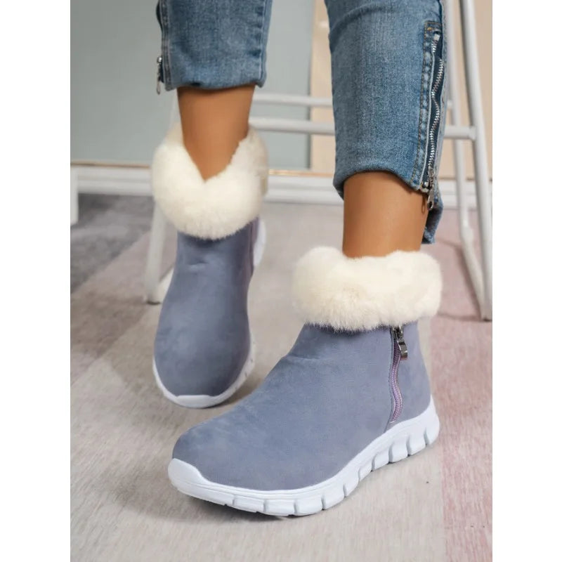 Women's round toe plain plush winter shoes