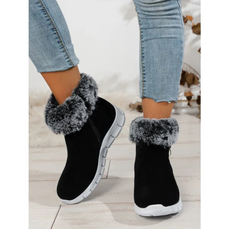 Women's round toe plain plush winter shoes