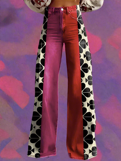 Women's spade patch wide-leg jeans