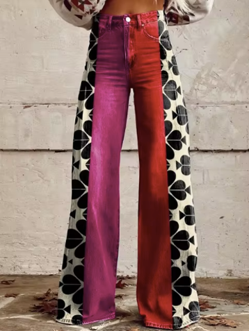Women's spade patch wide-leg jeans