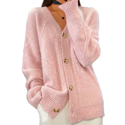 Women's v-neck button front knit cardigan