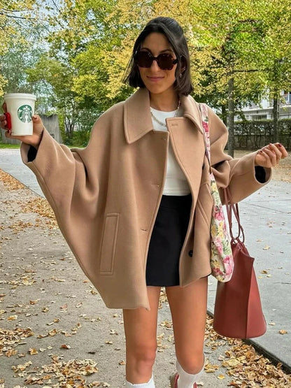 Women’s vintage warm lapel jacket with pockets