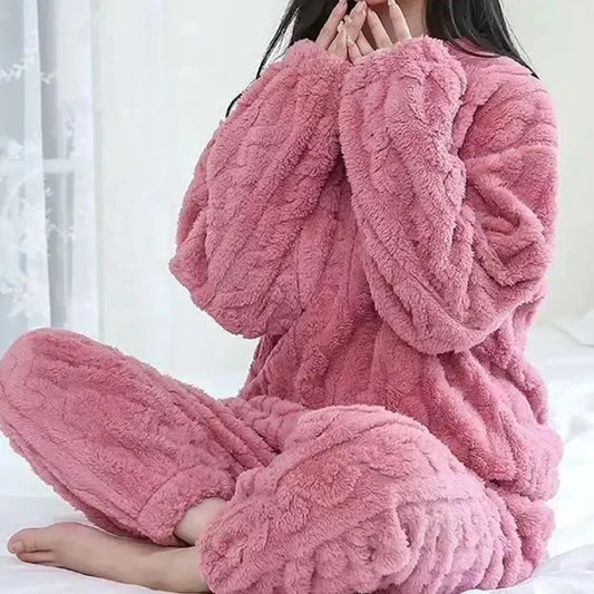 Two-Piece Plush Fleece Oversized Pajama Set 