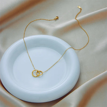 Women's Necklace - Minimalist Interlocking Circle Pendant - Adjustable Elegant Jewelry