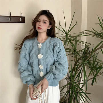 Women's flower short knitted cardigan