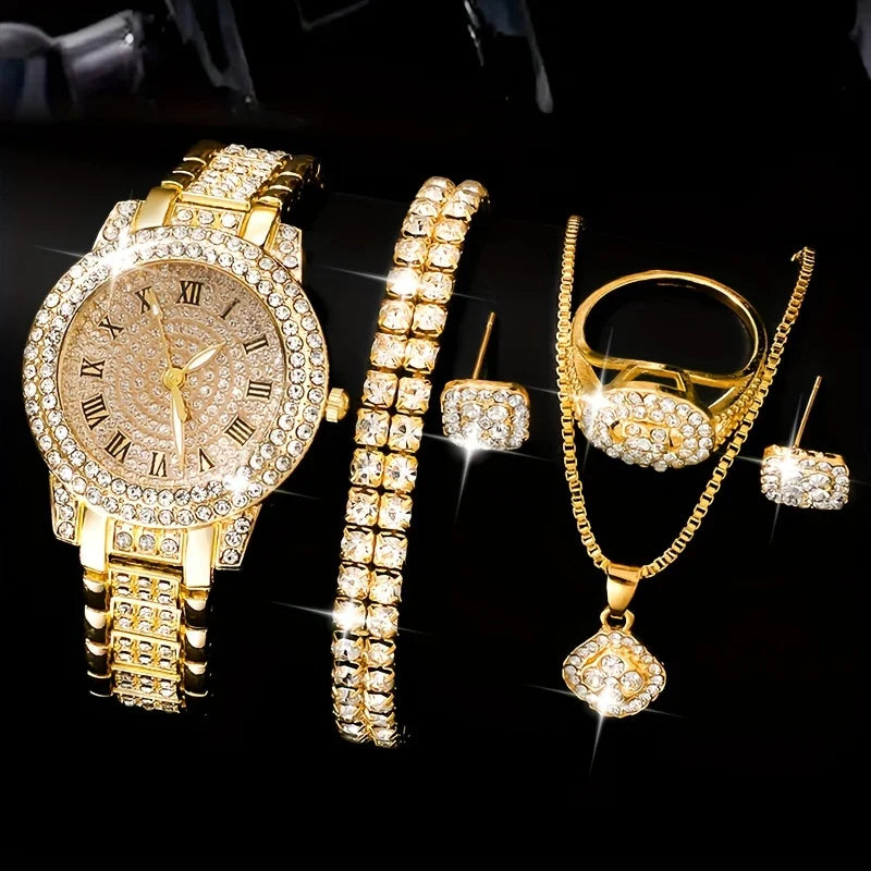 Luxury watch and jewelry set with crystal accents for women