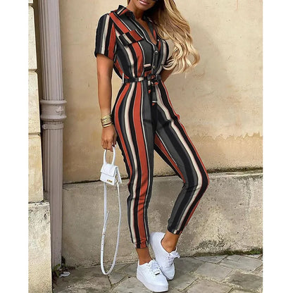 Women's monochromatic summer workwear jumpsuit with belt