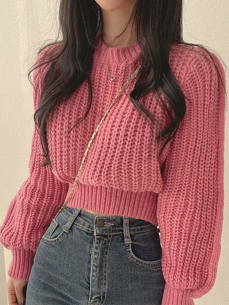 Women's loose vintage lantern sleeve knitted sweater