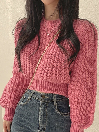 Women's loose vintage lantern sleeve knitted sweater