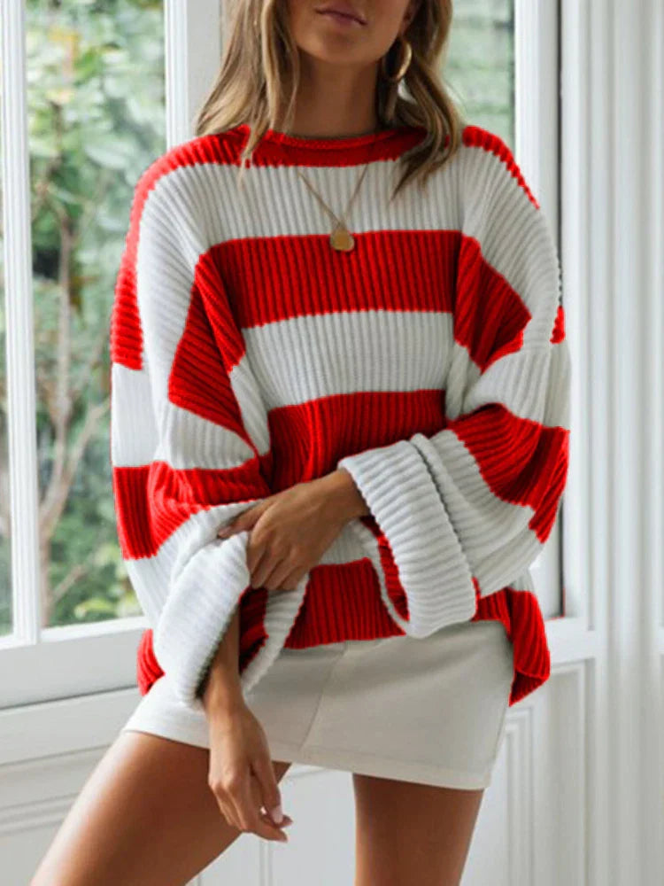 Women's oversized striped knitted pullover sweater