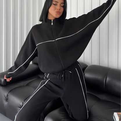 Women's winter zip turtleneck hoodie & lace-up sweatpants set