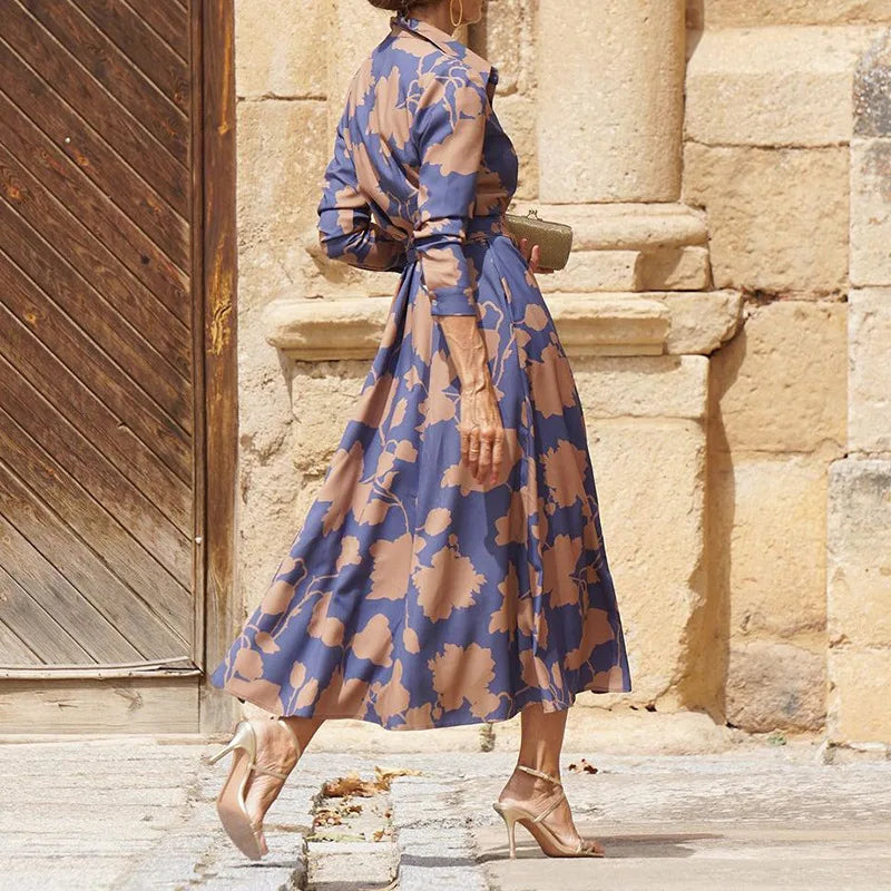 Women's Long-Sleeve Shirt Dress - Button Down - Floral Print - Belted Waist