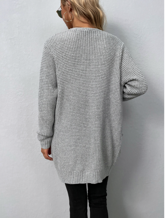 Open-front chunky knit cardigan with pockets women