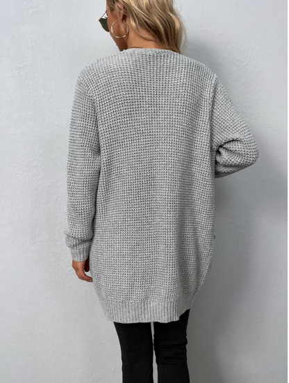 Open-front chunky knit cardigan with pockets women