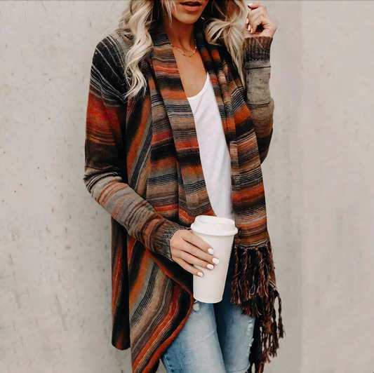 Tasseled Scarf Collar Knit Cardigan