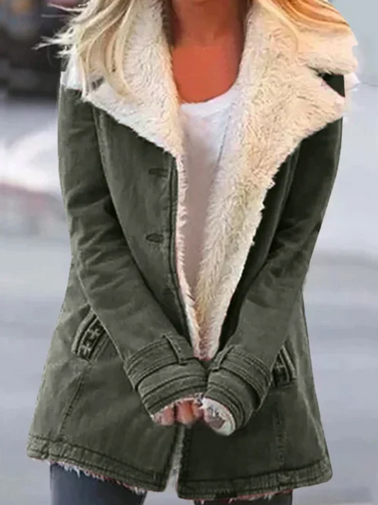 Long Warm Lapel Button Closure Coat