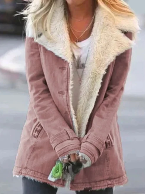 Long Warm Lapel Button Closure Coat