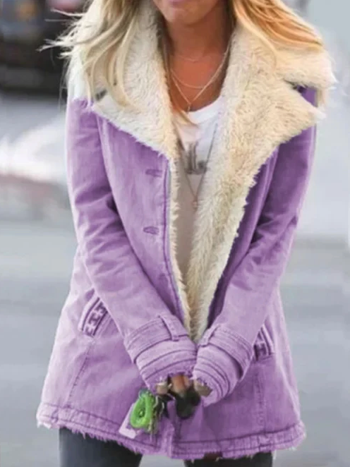 Long Warm Lapel Button Closure Coat