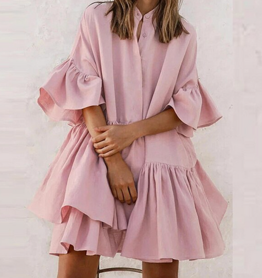 Ruffled Sleeve Casual Fit Shift Dress