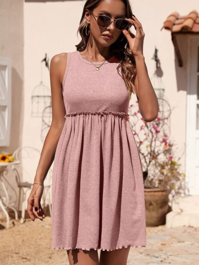 Women's Sleeveless Dress - Round Neck - Empire Waist - Flowy Lightweight Casual Wear