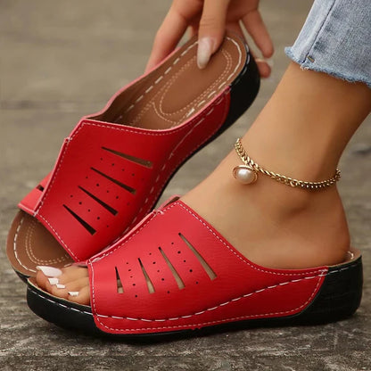 Women's Slip-On Sandals - Open-Toe Comfort - Stylish Cut-Out Design - Casual Wear