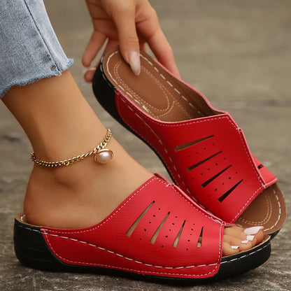 Women's Slip-On Sandals - Open-Toe Comfort - Stylish Cut-Out Design - Casual Wear